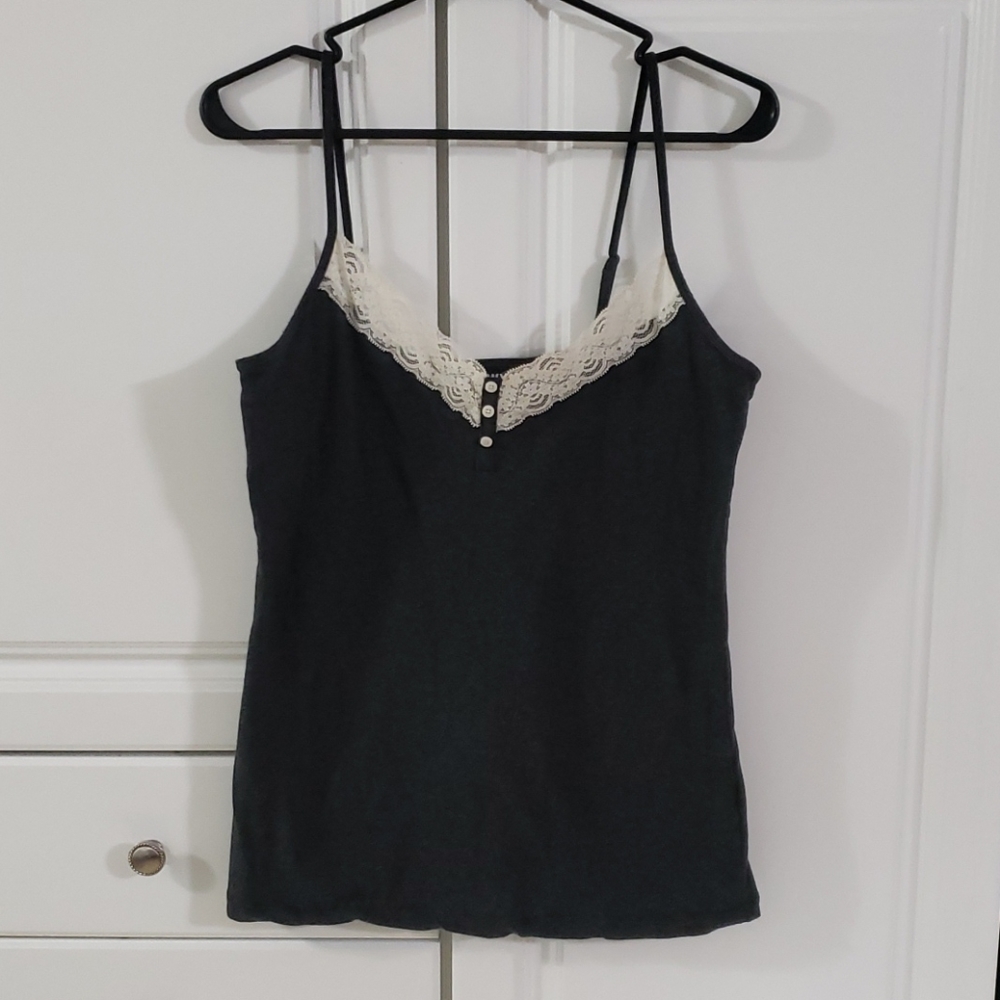 Gray tank with lace and button detail